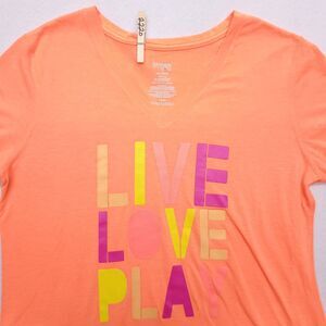 Danskin Now Casual Graphic Short Sleeve T Shirt Womens Size Large L Orange